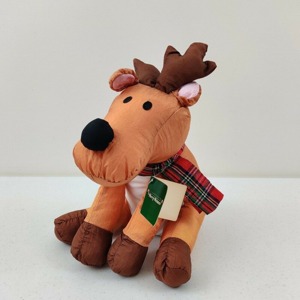 Gibson Greetings Plush Nylon REINDEER XMAS Stuffed Animal Soft Toy VTG 1993 Tag